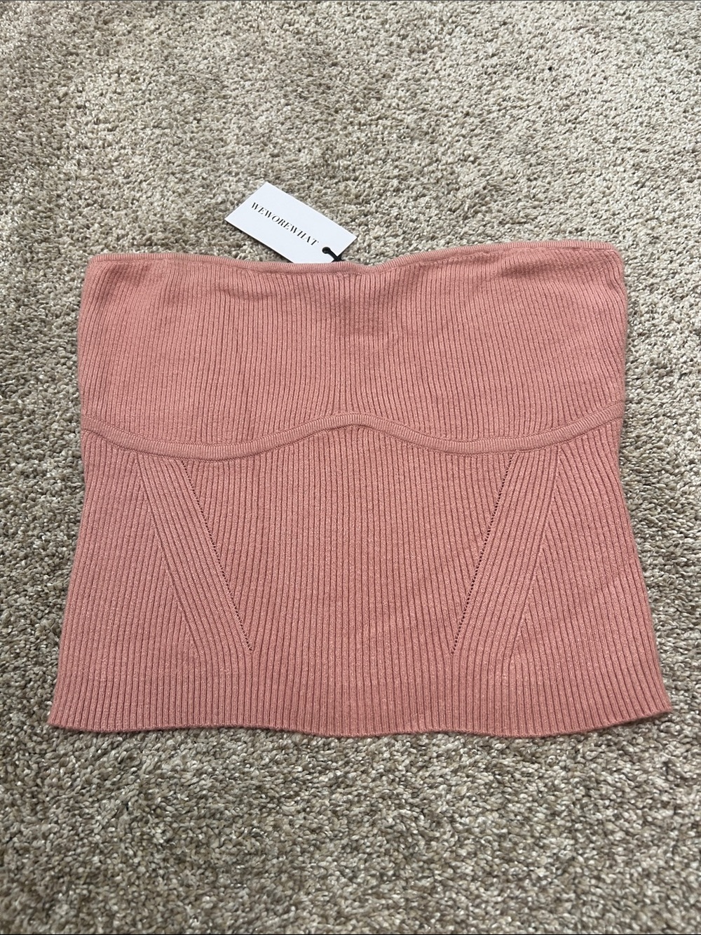 WeWoreWhat Ribbed Strapless top - Dusty Rose